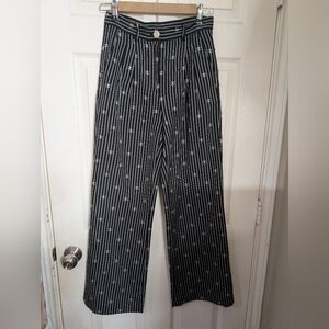 Black and White Chanel  Striped Wide-Leg Pants